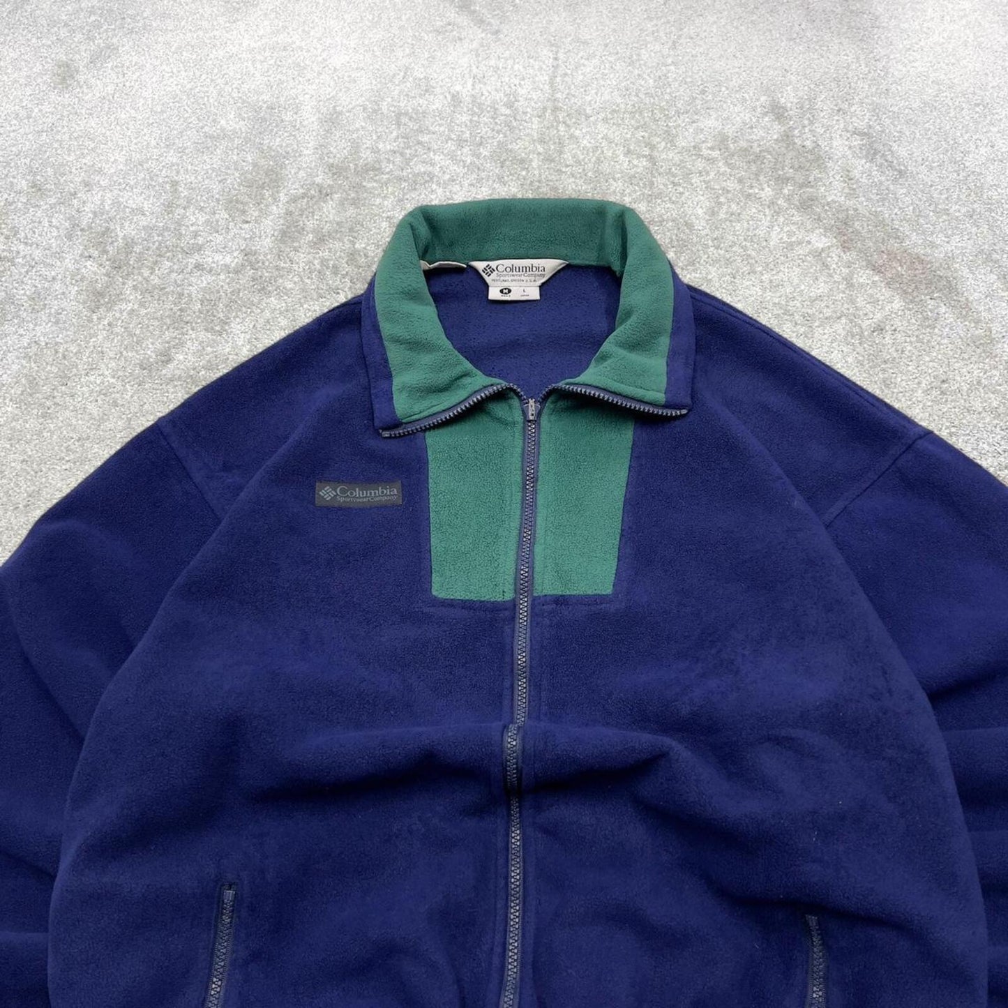 Y2k Columbia technical fleece navy purple Full zip up colour block adjustable waist