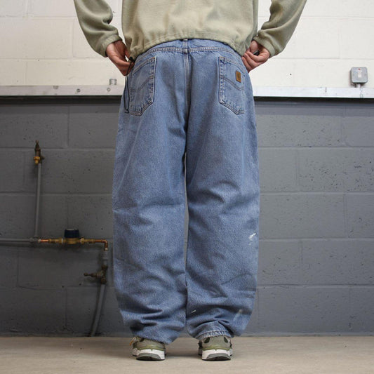 Y2K baggy Carhartt denim jeans blue Loose fleece lined skate style workwear pants