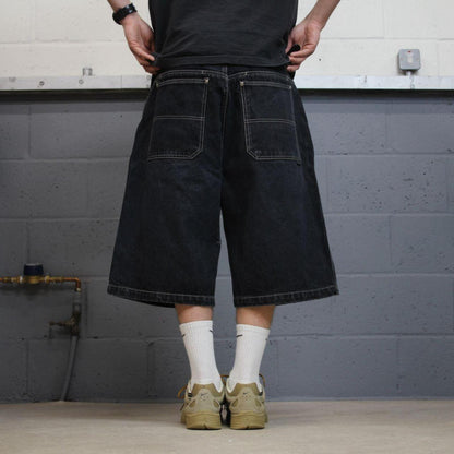 Y2k extra baggy black denim shorts Anchor Blue baggy fit surf style jorts
