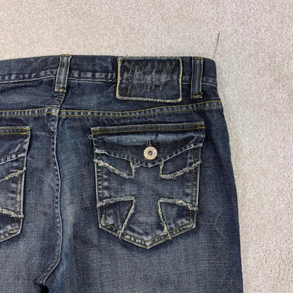 Blue embroidered Helix jeans W36L32 loose y2k 00s style jeans big cross stitch detail slim boot