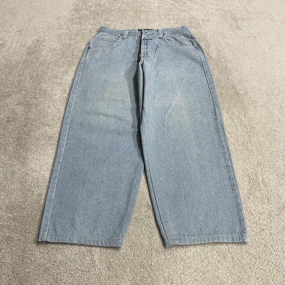 Vintage BOSS baggy jeans y2k W32L28 washed blue denim wide leg skater JNCO style deep pockets