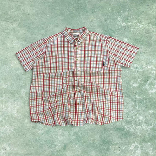 Columbia checkered short sleeve shirt y2k Festival style button down summer shirt