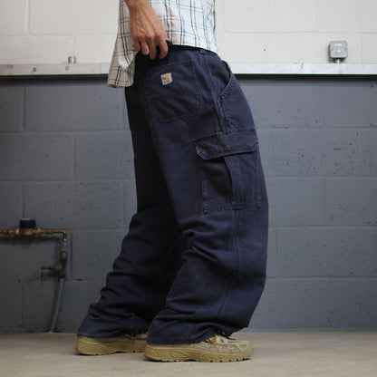 Carhartt Baggy cargo pants y2k W40L30 navy Loose fit skater workwear pants, utility pockets
