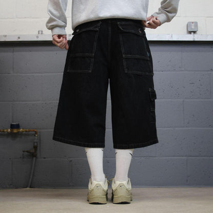 Baggy extra long denim shorts y2k cargo black FOBU wide leg skater style brand surf jorts
