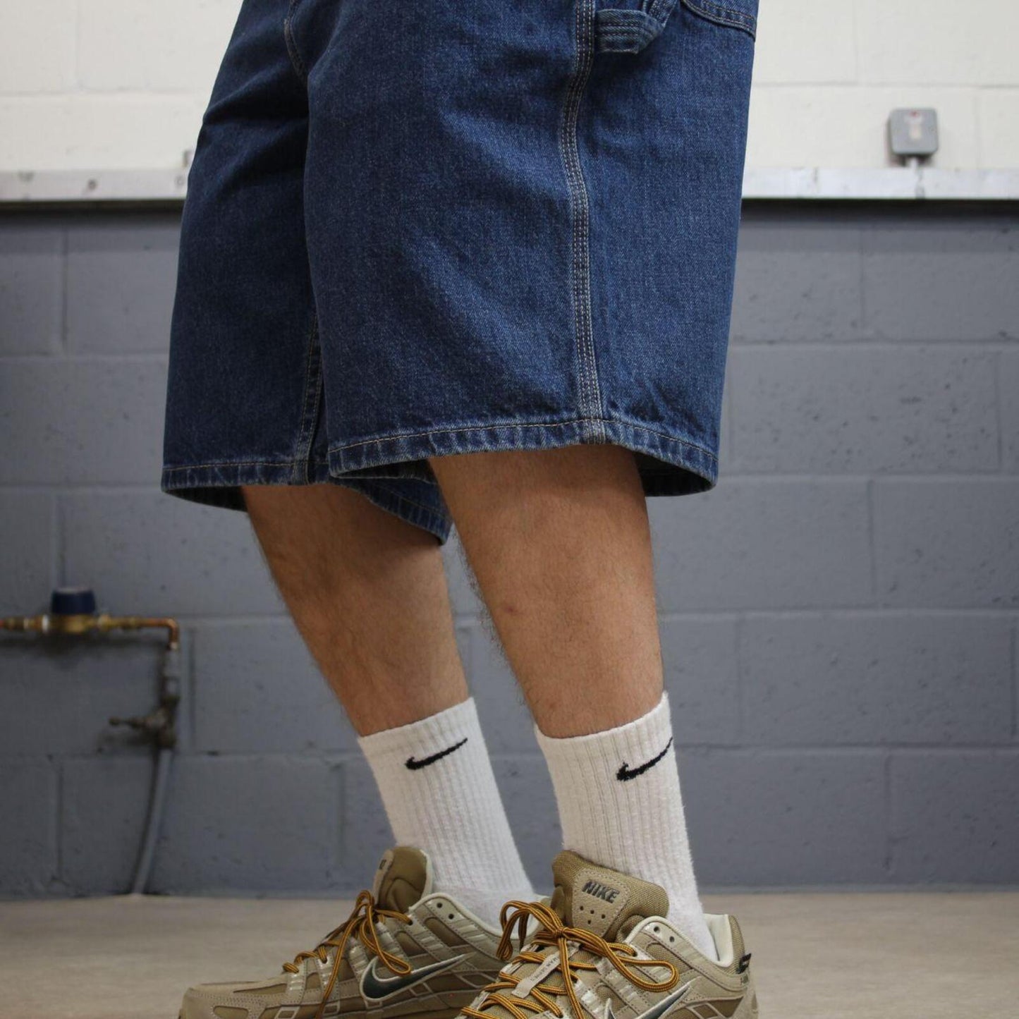 Denim carpenter shorts loose leg blue George skater style summer festival cargo jorts