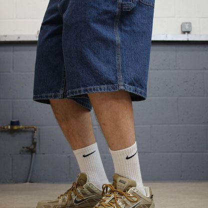 Denim carpenter shorts loose leg blue George skater style summer festival cargo jorts
