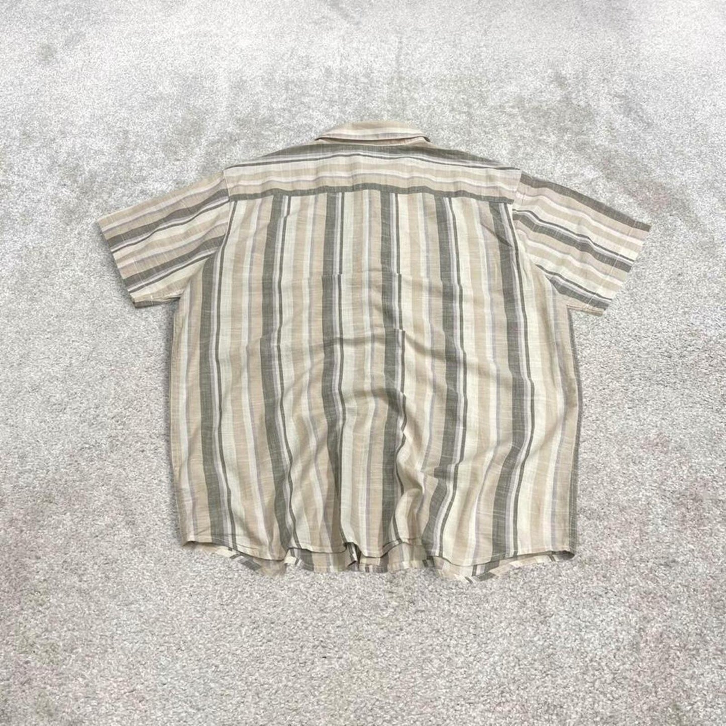 Columbia striped short sleeve shirt beige green Surf style stripey shirt summer festival