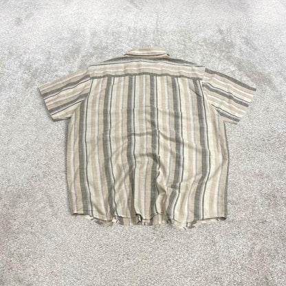 Columbia striped short sleeve shirt beige green Surf style stripey shirt summer festival