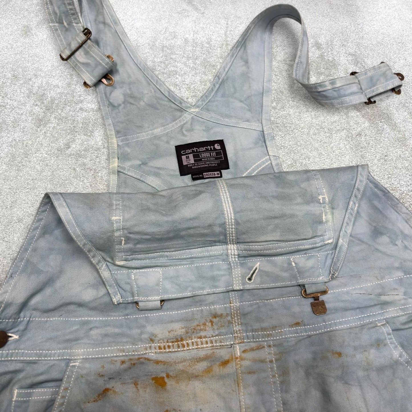 Vintage Carhartt dungarees women’s medium 8/10 bleached blue overalls utility worker festival