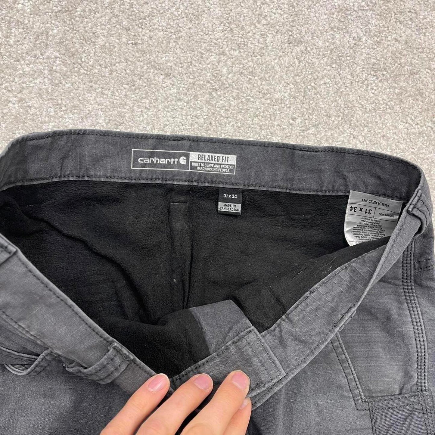 Y2K carhartt cargo pants grey Loose relaxed fit fleece lined skater cargos work pants