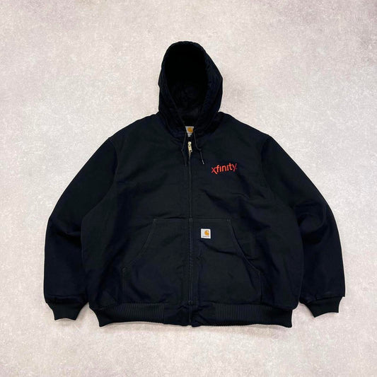 Black Carhartt active jacket 2XL hooded canvas bomber quilt lined USA American