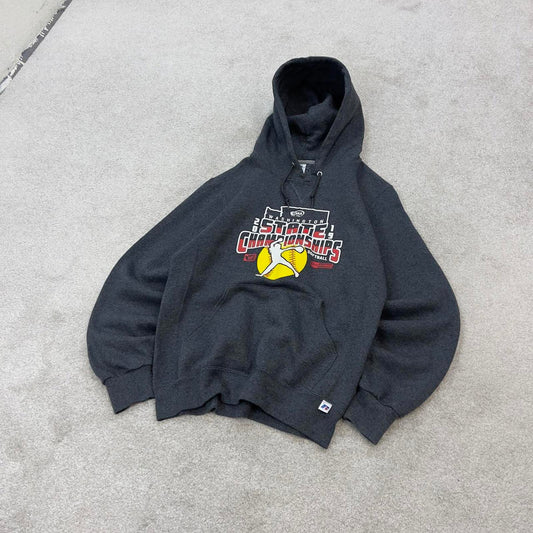 Grey Russell Athletic hoodie Small boxy y2k 00s style pull over hooded sweatshirt Softball print