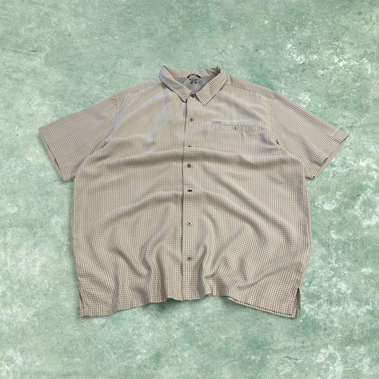 Columbia checkered short sleeve shirt boxy beige Y2K surf style check shirt summer festival