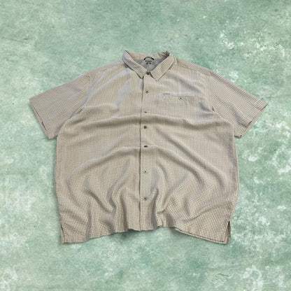 Columbia checkered short sleeve shirt boxy beige Y2K surf style check shirt summer festival