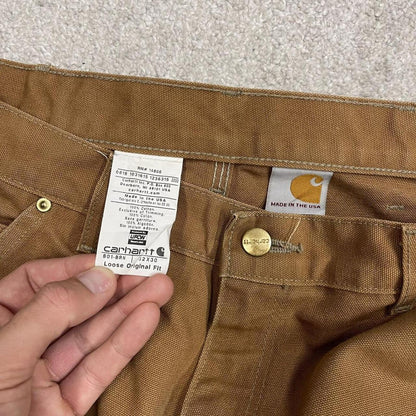 Carhartt double knee cargo jeans W32L30 work pants tan brown Loose fit baggy canvas workwear utility
