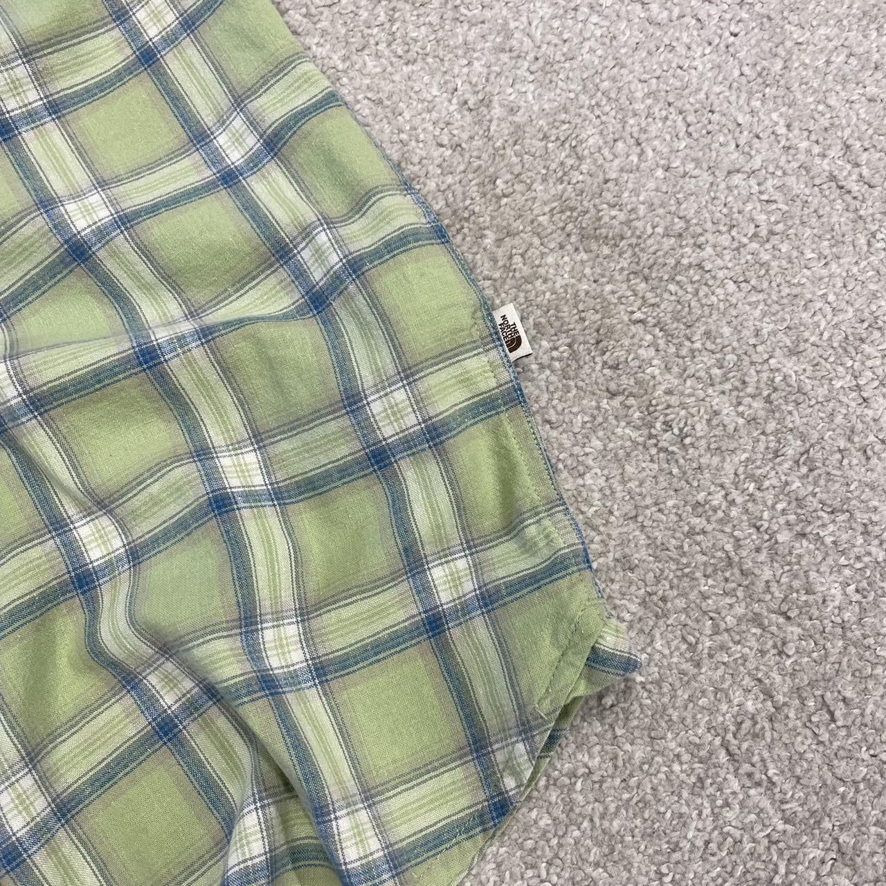 North face checkered short sleeve shirt y2k green TNF surf style check shirt summer festival