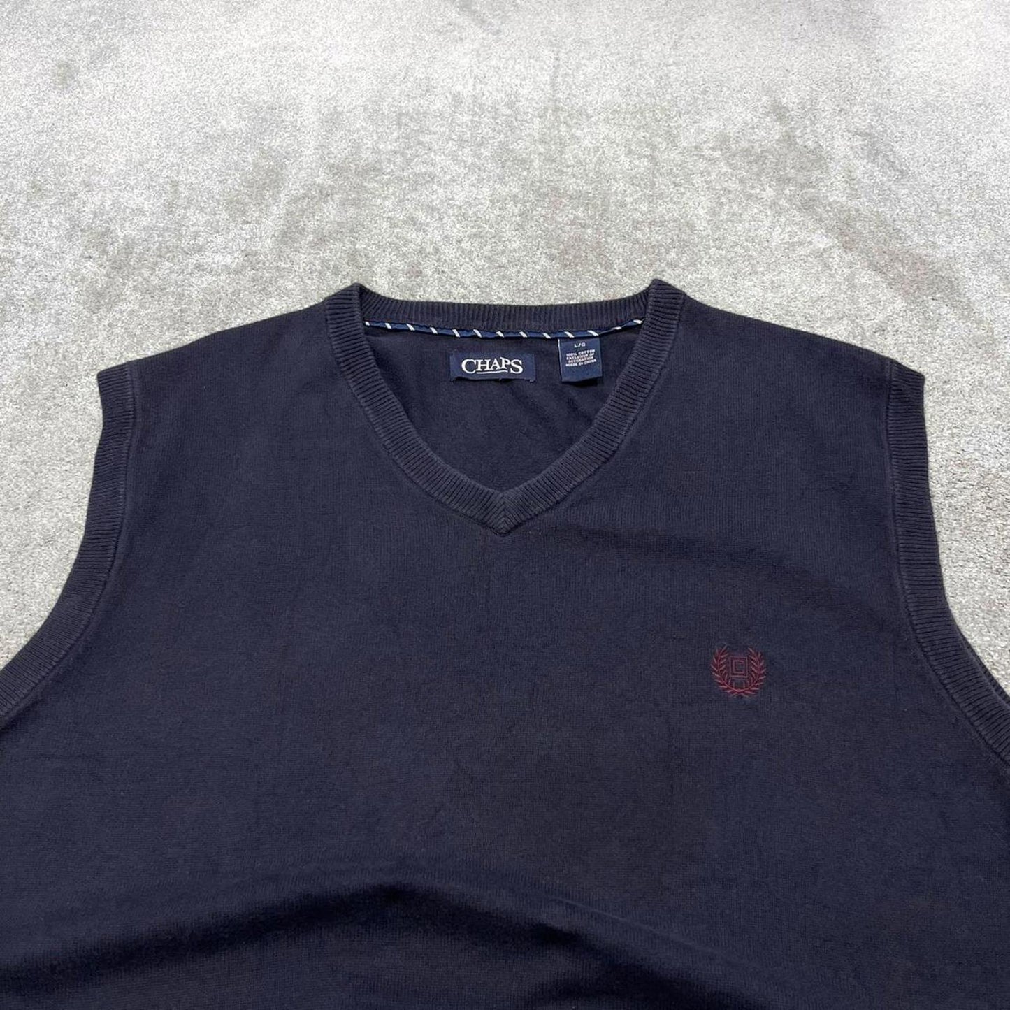 90s CHAPS knit sweater vest L men's navy knitted V neck pull over y2k 00s style
