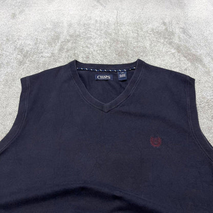 90s CHAPS knit sweater vest L men's navy knitted V neck pull over y2k 00s style