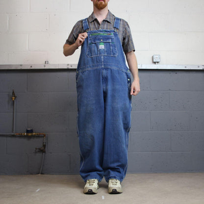 Vintage liberty dungarees 00s denim overalls blue Patch logo and adjustable straps
