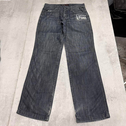 Blue Fubu jeans W30L32 denim y2k hip hop pants elasticated detail embroidered design