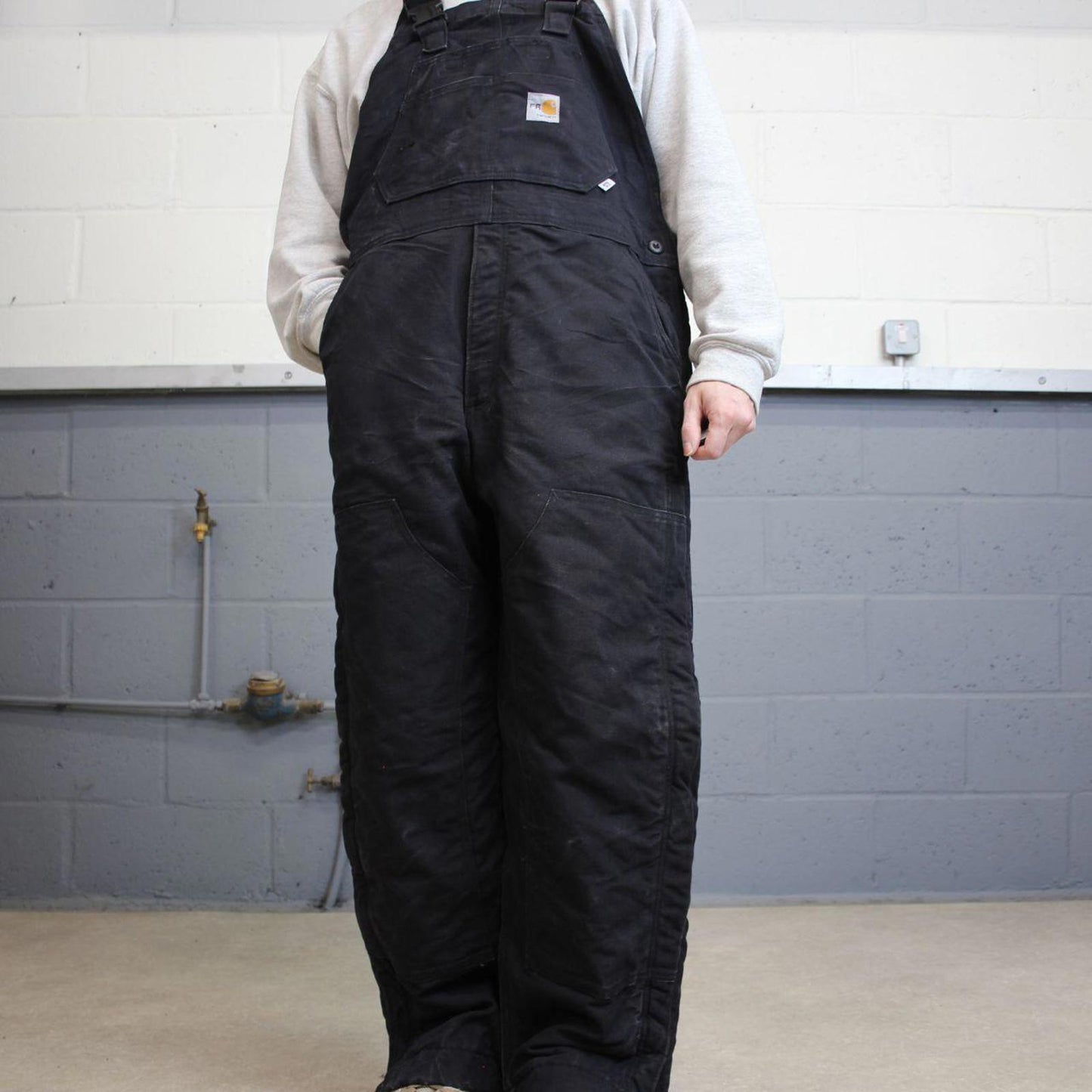 Black Carhartt FR dungarees W36L30 mens quilt lined canvas overalls utility worker