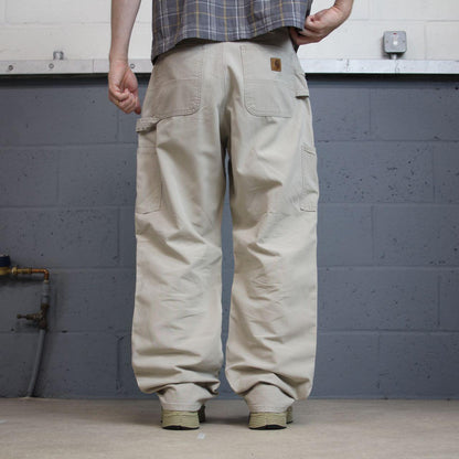 Vintage Carhartt carpenter pants y2k loose fit beige Loose leg 100% cotton skater style workwear