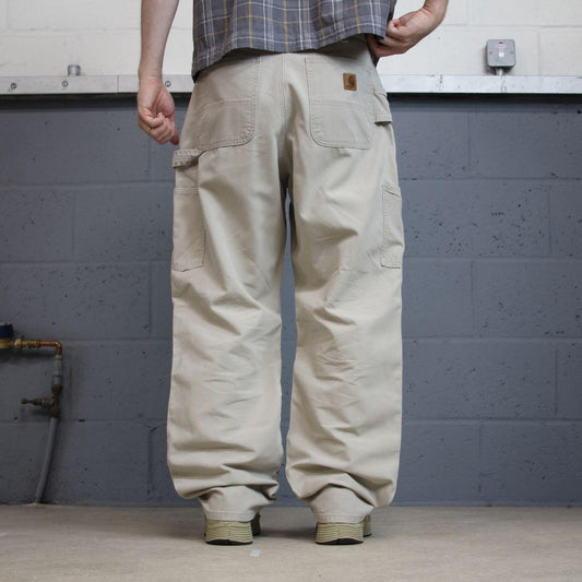 Vintage Carhartt carpenter pants y2k loose fit beige Loose leg 100% cotton skater style workwear