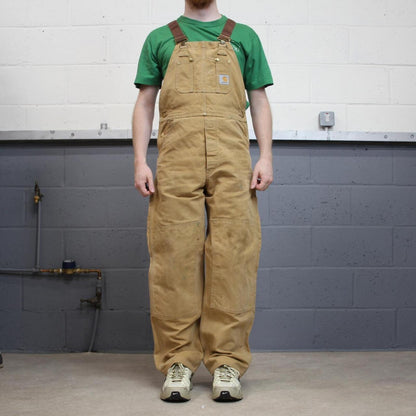 Vintage Carhartt dungarees tan brown overalls Bib & brace utility workwear farmer