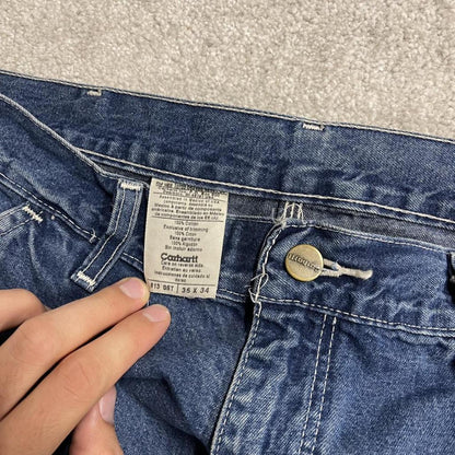 Carhartt denim shorts y2k carpenter faded blue Skater / surf style work jorts