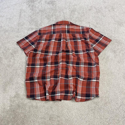 North Face checkered short sleeve shirt y2k red TNF surf style check shirt summer festival
