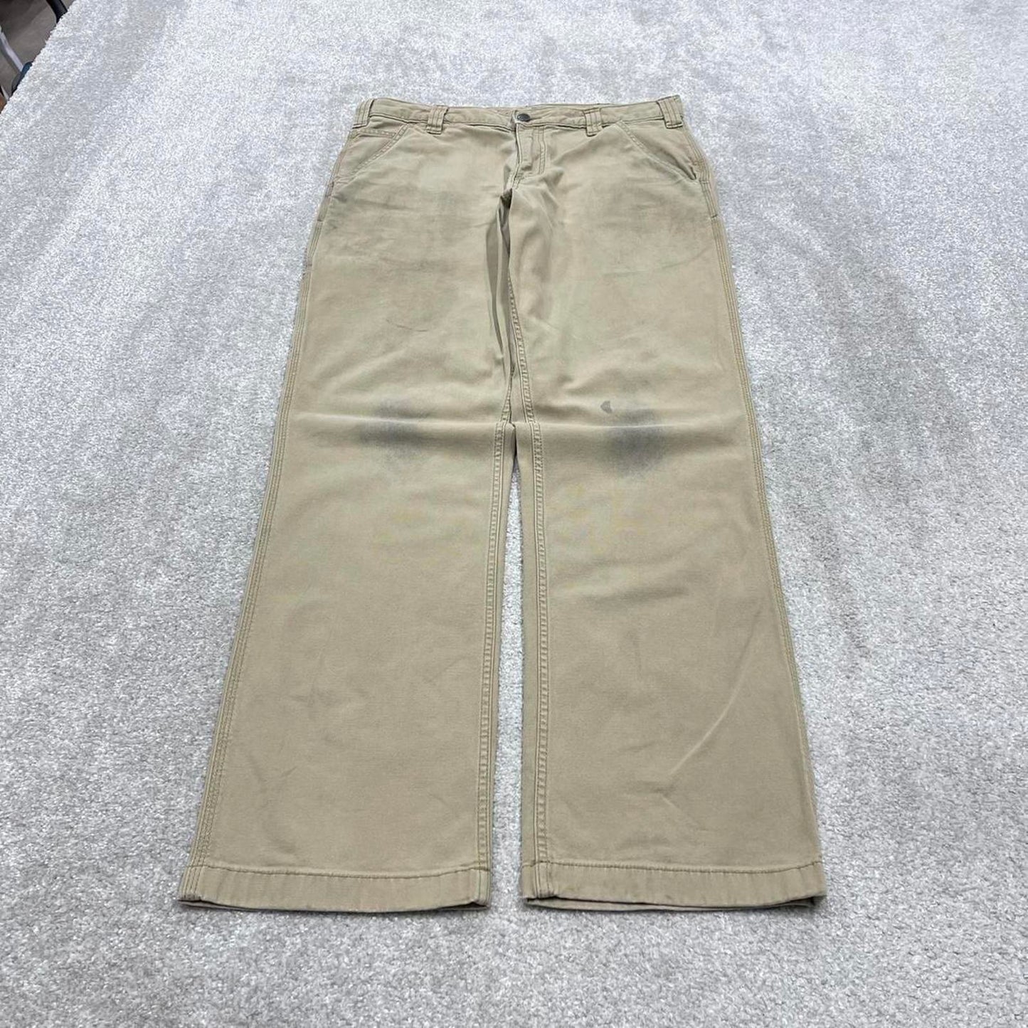 90s vintage Carhartt carpenter jeans W34L34 Mens beige relaxed y2k style canvasy cargos trousers