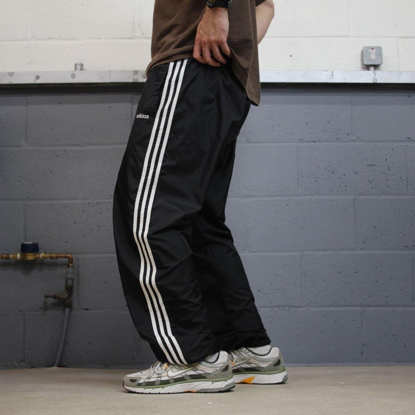 Adidas tracksuit bottoms loose black Loose floaty leg embroidered side stripe track pants