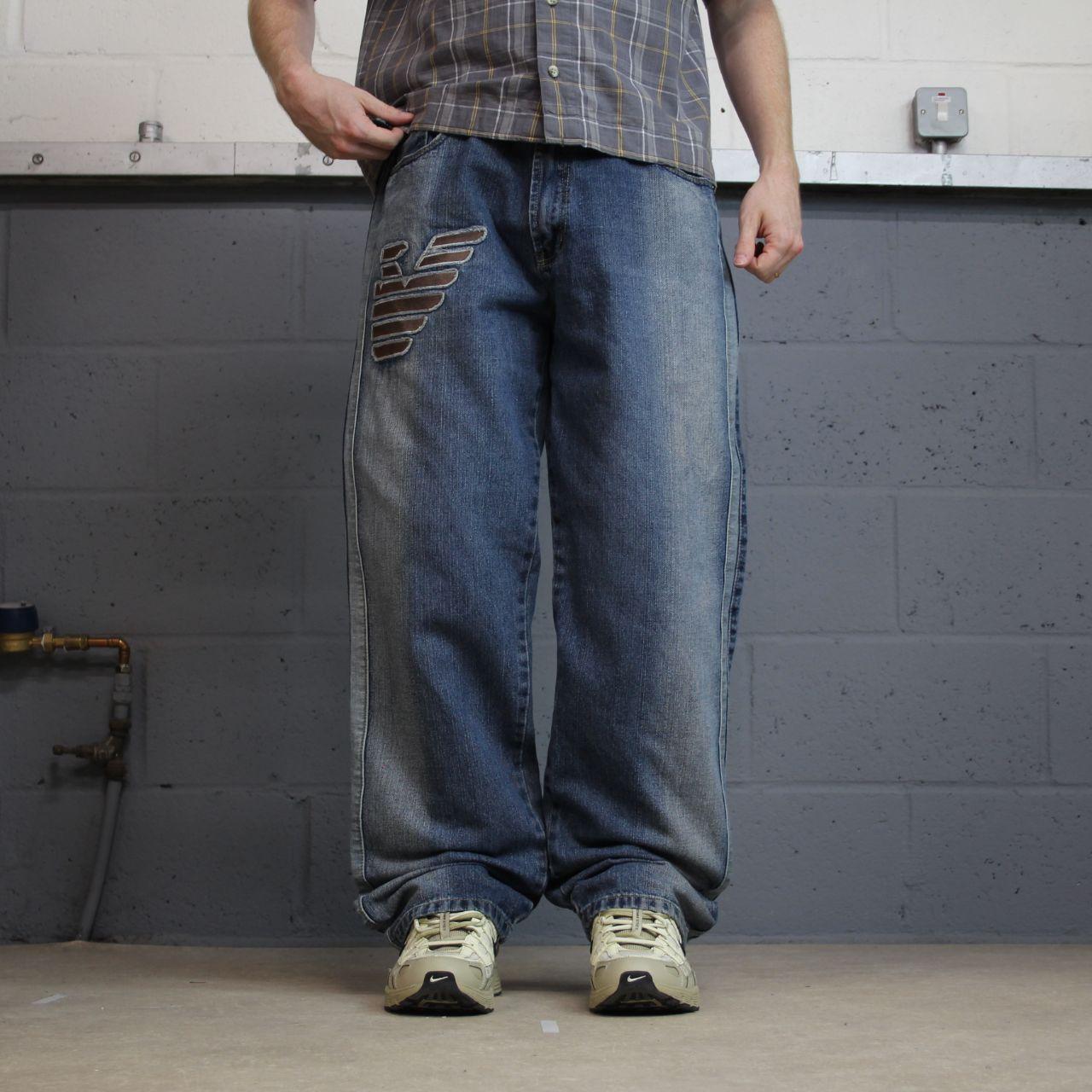 Y2K baggy embroidered jeans blue W36L33 Loose fit skater surf style pants