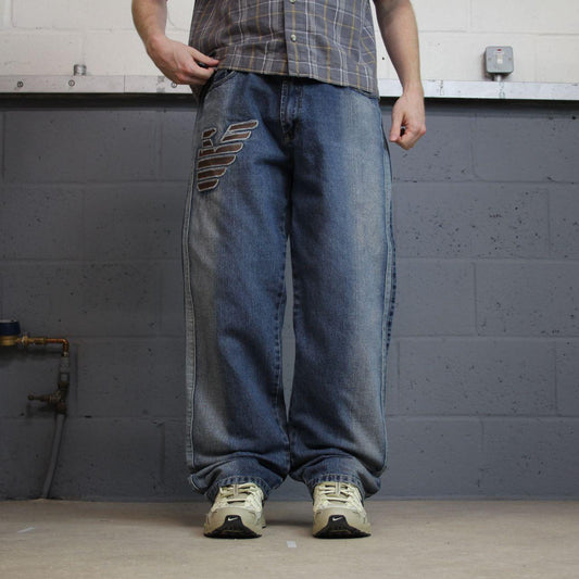 Y2K baggy embroidered jeans blue W36L33 Loose fit skater surf style pants