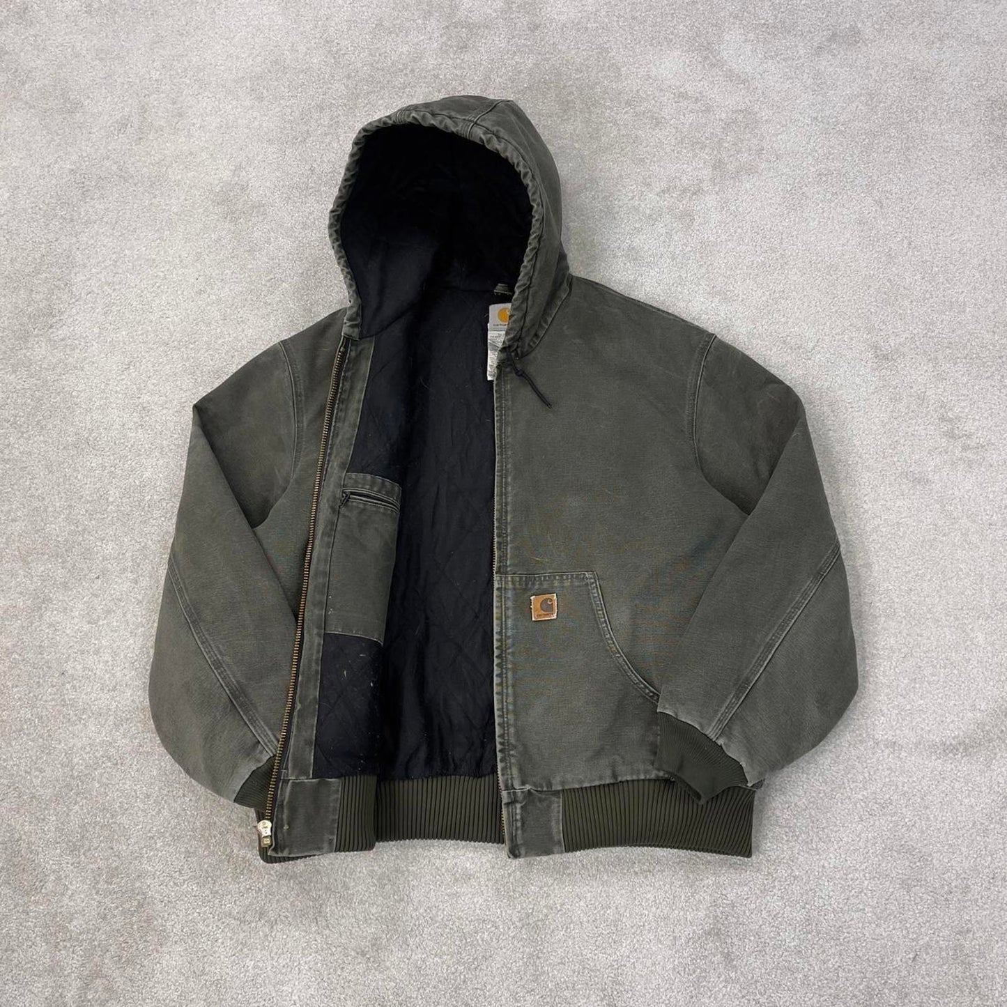 Vintage Green Carhartt hooded active jacket 2XL canvas bomber J130 MOS