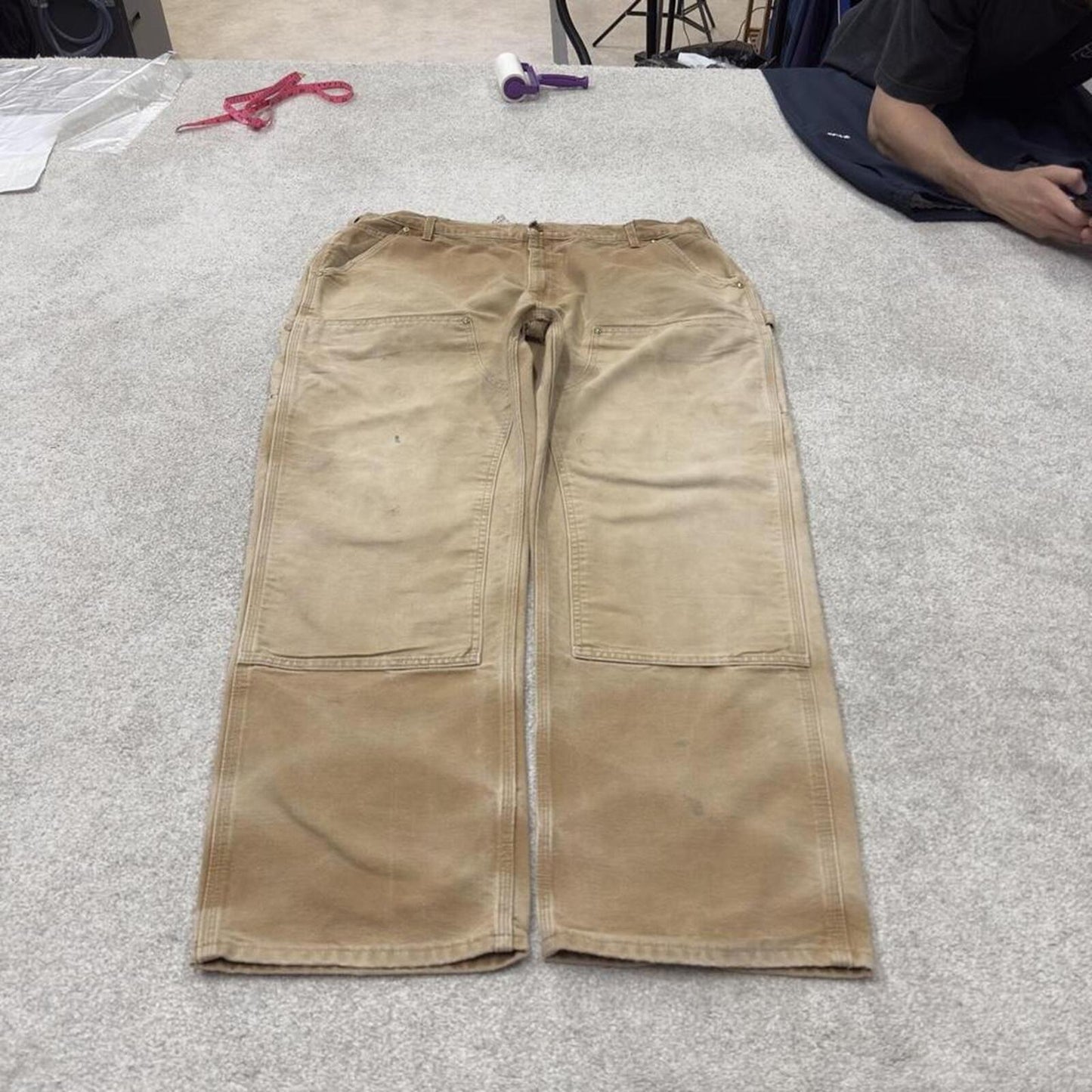 Double knee Carhartt baggy carpenter jeans Wide leg tan brown thick canvas skate cargo work pants
