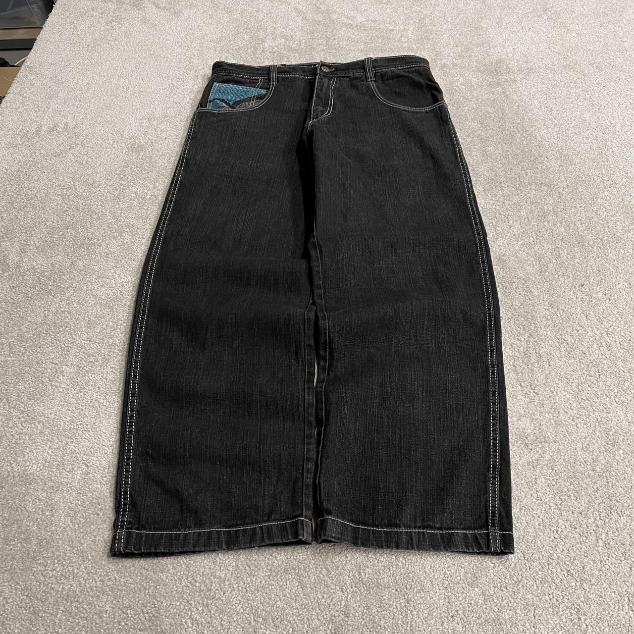 Baggy embroidered jeans y2k W36L31 black LOT29 wide leg skater style pants big embroidered designs