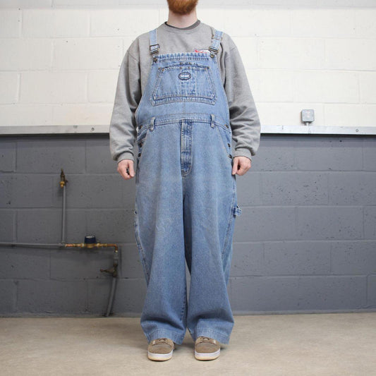 Vintage y2k baggy PACO dungarees wide leg blue Baggy denim bib & brace overalls utility workwear