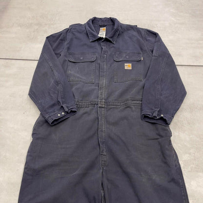 Navy Carhartt FR boilersuit 50 Short XL thick unlined fire resistant coveralls heavy duty workwear