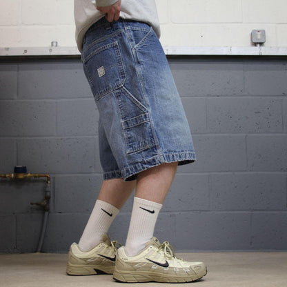 Denim carpenter shorts cargo loose blue Faded Glory skater style surf jorts