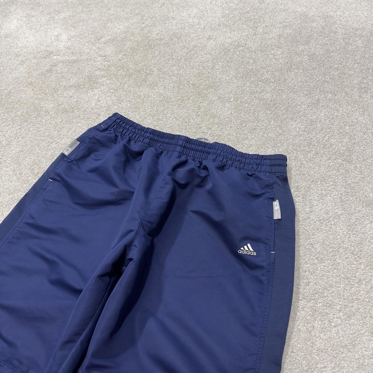 Adidas baggy tracksuit bottoms y2k L navy side stripe design embroidered logo track pants