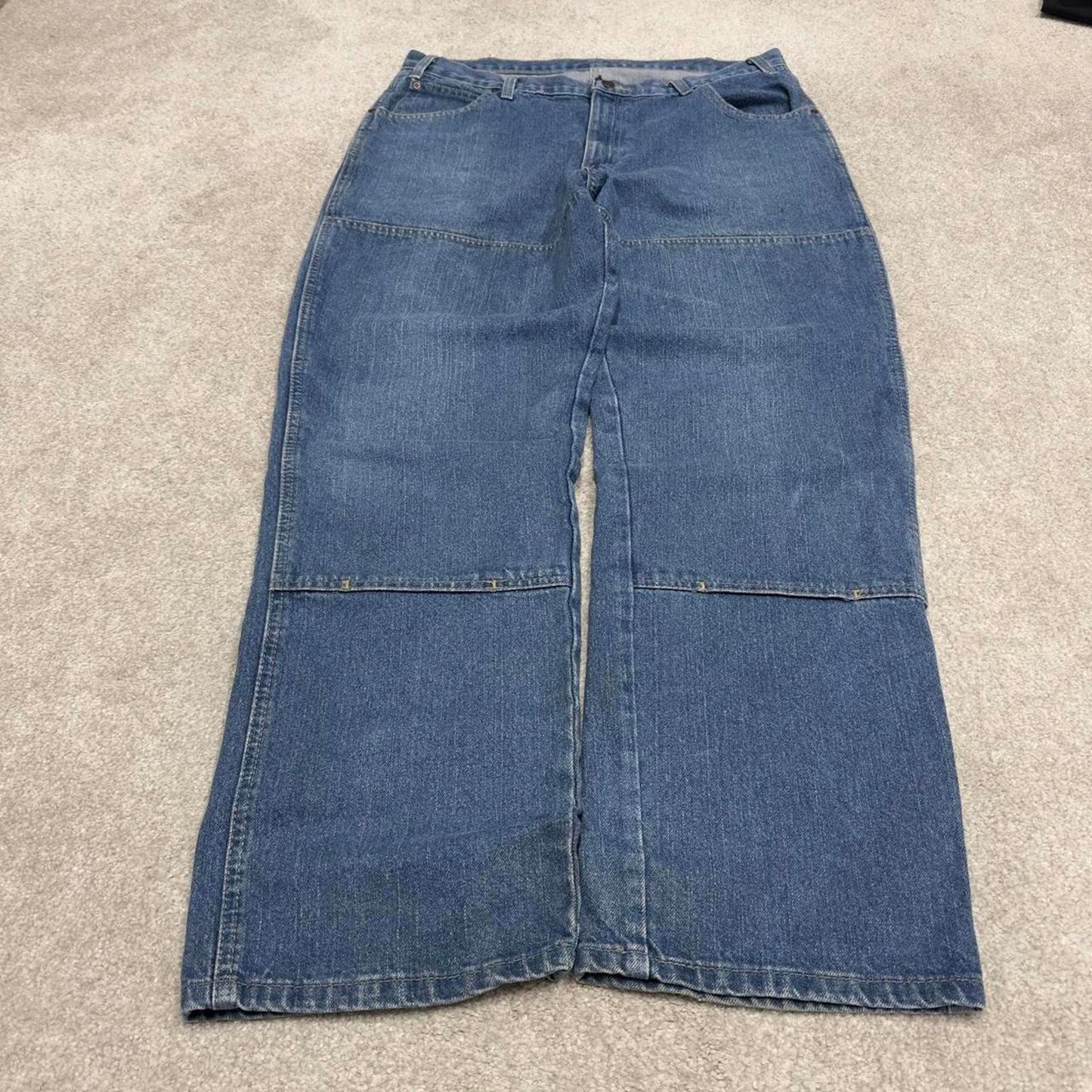 Vintage Y2K Baggy Dickies carpenter jeans blue denim double knee skater workwear pants streetwear