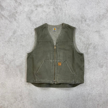 Green vintage Carhartt Gilet XL thick canvas sherpa lined body warmer