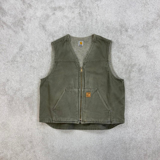 Green vintage Carhartt Gilet XL thick canvas sherpa lined body warmer