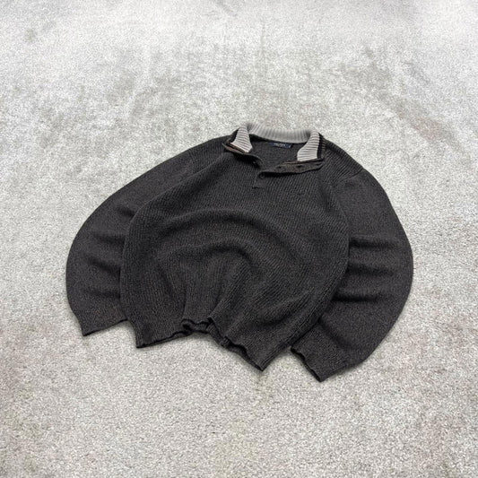 00s Nautica knit sweater jumper embroidered XL men's grey knitted pull over y2k 90s style