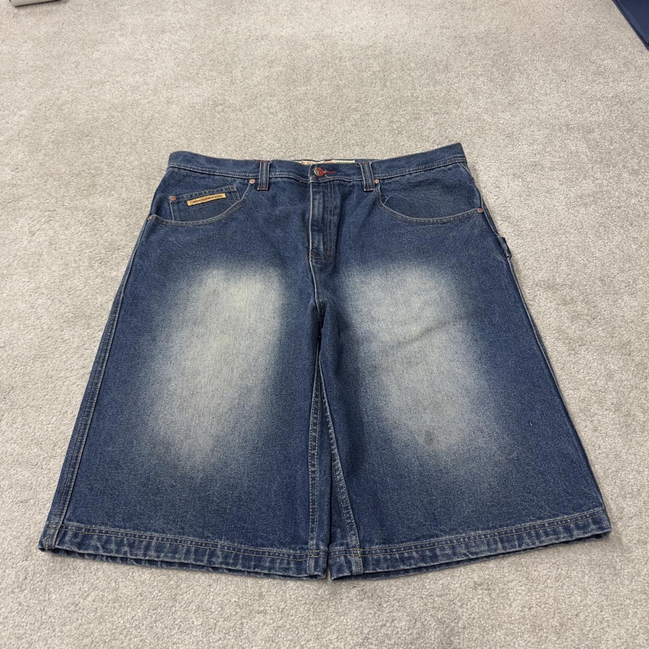 Brooklyn Xpress baggy denim shorts y2k carpenter blue Long wide leg summer skater jorts