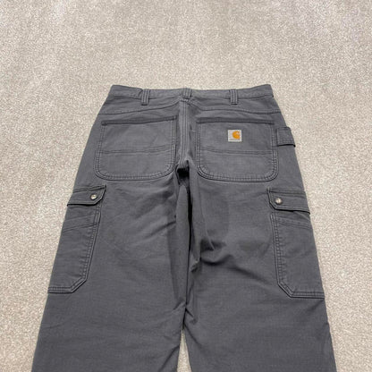 Y2K carhartt cargo pants grey Loose relaxed fit fleece lined skater cargos work pants