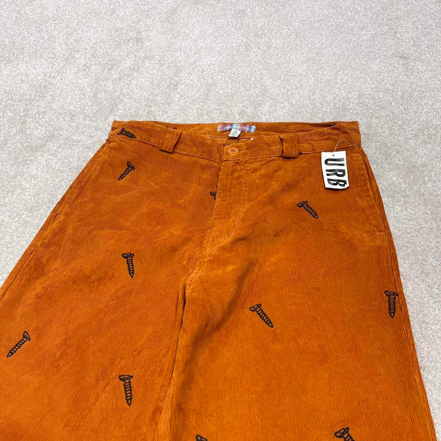 Baggy Urban Outfitters corduroy trousers wide wale orange embroidered W30 loose jumbo cord pants 90s