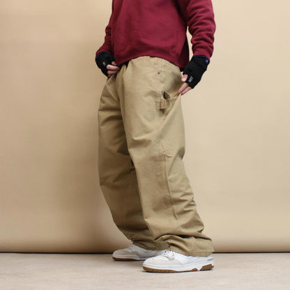 Baggy Wrangler carpenter trousers W42L30 sand brown 90s workwear skate style cargo pants