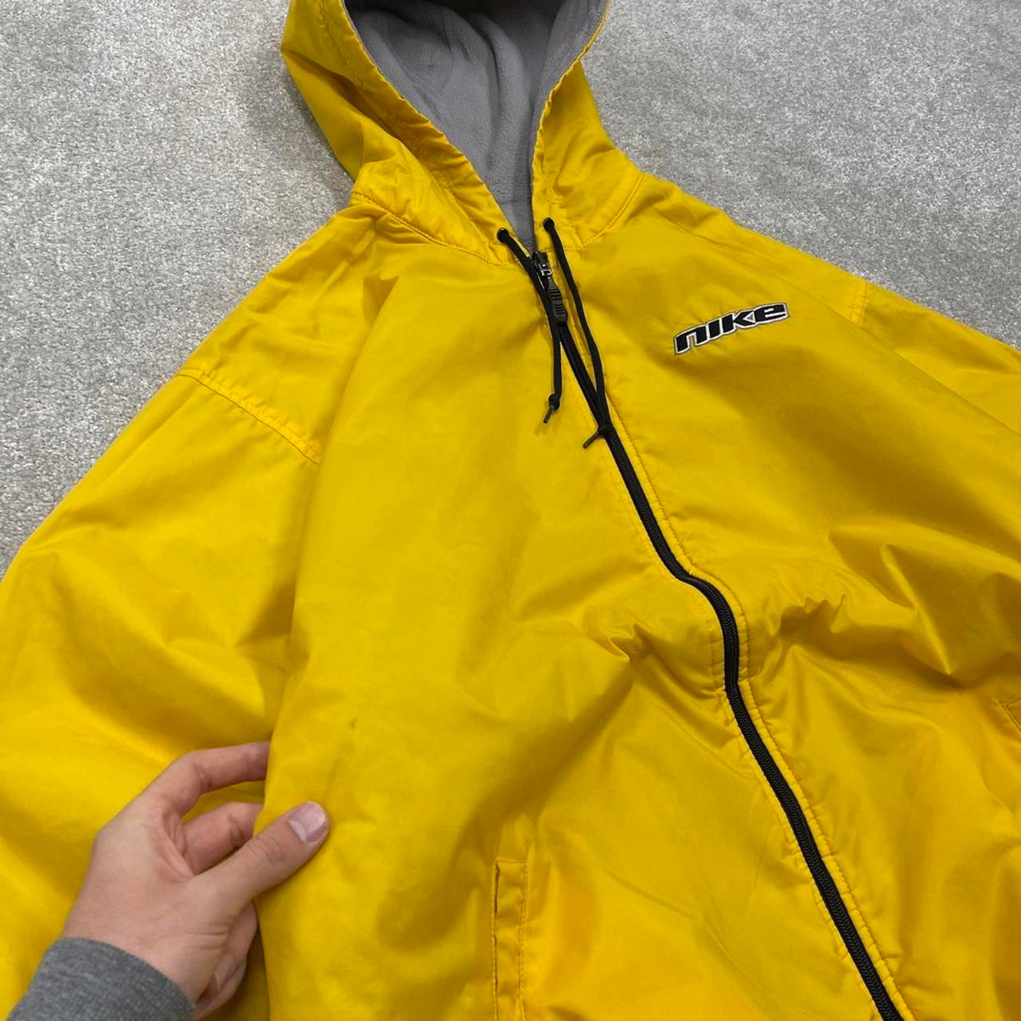 00s Nike technical windbreaker jacket reversible L men's y2k style yellow grey full zip hooded coat
